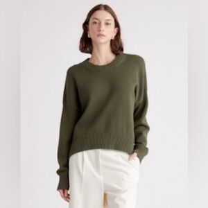 Quince 100% Organic Cotton Boyfriend Crew Sweater in Dark Olive Green, Size M
